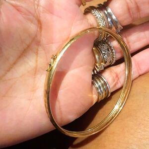 GENUINE SOLID 10K DIAMOND CUT YELLOW GOLD FLEXIBLE BANGLE BRACELET LOCKS 🔒